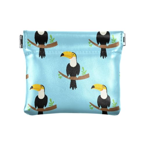 Cartoon Toucans Branches Coin Purse Leather Pouch Change Purse, Squeeze Coin Pouch for Cards, Keys & Lipsticks, Unisex
