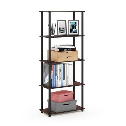 Furinno Turn-N-Tube 5-Tier Multipurpose Shelf / Display Rack / Storage Shelf / Bookshelf, Round Tubes, Dark Cherry/Black #TOP4