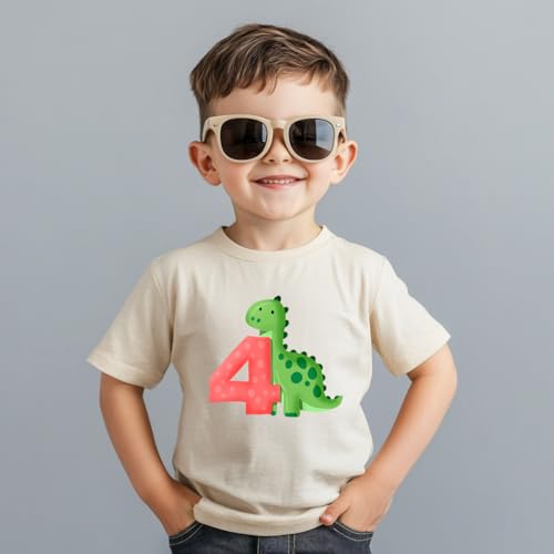 4th Birthday Shirt Boys – Kids Construction, Dinosaur, Zebra, Excavators Themed Tee – Toddler Short Sleeve T-Shirt4