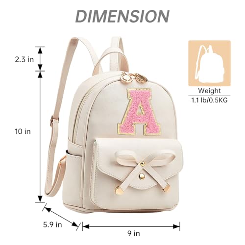 Image of Initial Cute Mini Backpack for Women, Bowknot Small Backpack Purse Personalized Letter Style Travel Leather Backpack Shoulder Bag, White (Letter A)