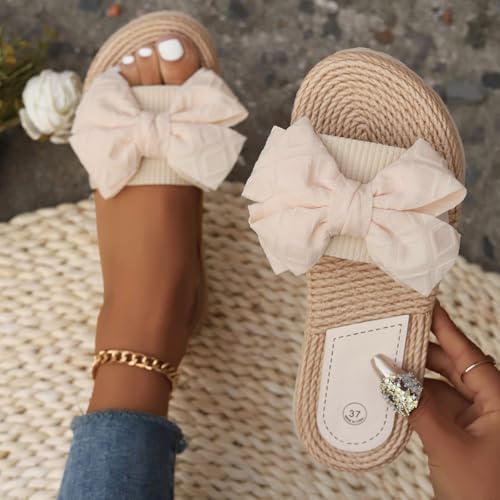 Women's Bow Knot Flat Sandals Summer Beach Cute Flats Slides Slippers Comfy Indoor Open Toe Slide 6