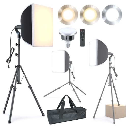 LINCO Lincostore Softbox Photography Lighting Kit 16'' x 16'' Professional Softbox Lighting Kit with 85W 3000-6500K LED Bulbs, Studio Lights for Photography/Video Recording/Live Streaming