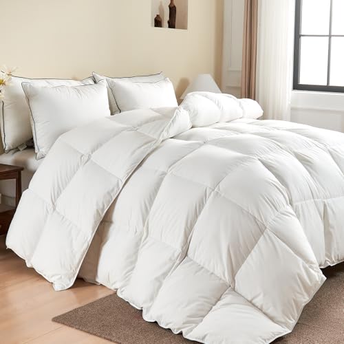 KUSNUG Piumino D'oca Matrimoniale 4 stagioni, 90% Piumino e 10% Piuma, Cotone Egiziano Piumone Ultra Silenzioso, Piumini per Letto Matrimoniali, Trapunta Piume Doca per hotel, Down Duvet 220x240 cm