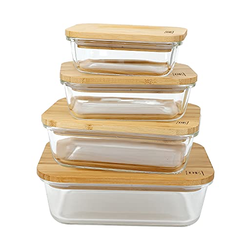 De Plastic-Free Glass Food Storage Containers With Eco-Friendly Bamboo Wooden Lids, Set Of 4 Pantry Organization Ideal For Flour, Sugar, Coffee, Teabags, Pasta, Candy, Snack And Various Dried Foods #TOP7