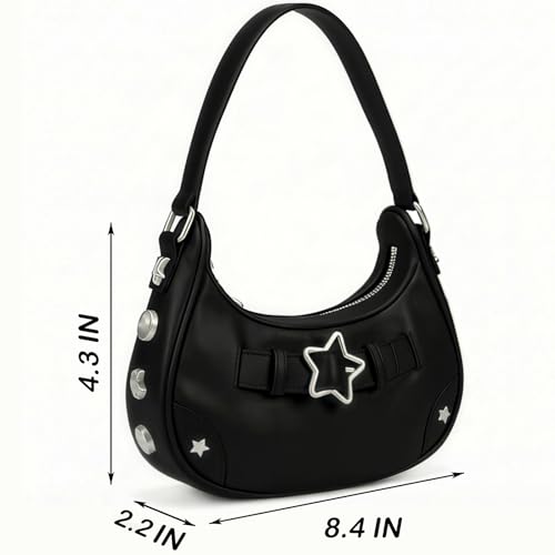 Image of Cute Y2k Purse for Women, Star Embroidery Pattern with Chain Strap Shoulder Bag, Goth Style Cute Mini Purse