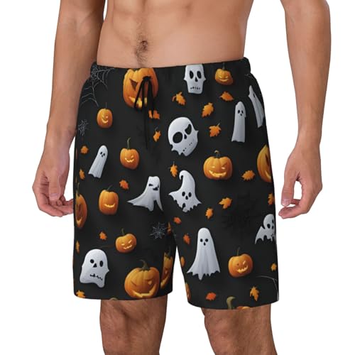 Cute Halloween Pattern Men's Soft Double Swim Shorts, Lounge Swiming Shorts Pants Breathable Summer2