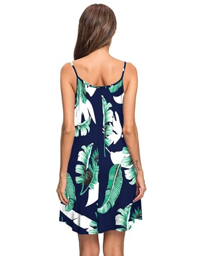 Image of MISFAY Women's Summer Spaghetti Strap Casual Swing Tank Beach Cover Up Dress with Pockets