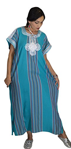 Moroccan Caftan Women Light Weight Linen Handmade with Embroidery Fits Small To Large Cover-up Lounge-wear Ethnic Design
