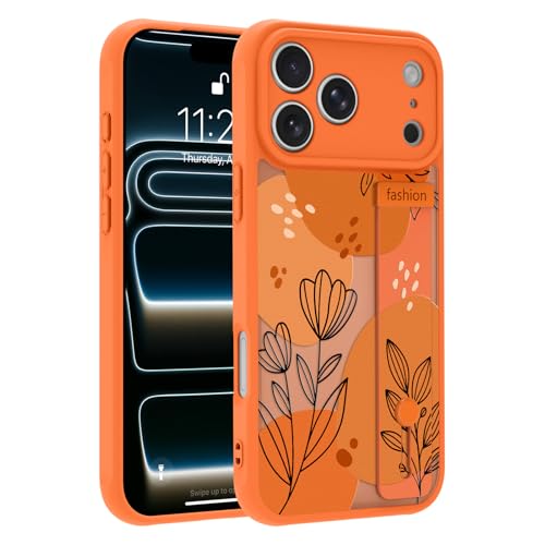 Coque iPhone 17 Pro Max avec sangle orange à motif floral - 6