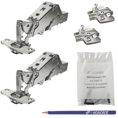 Hettich Weitwinkelscharniere TH52 Sensys 2x 2x Weitwinkel Scharniere 8657i aufliegend gedämpft Öffnungswinkel 165 Grad zum Anschrauben mit Grundplatten