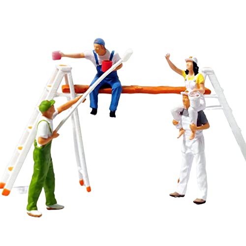 Folpus 1/87 Figure Peintre Miniature Personnage Féminin et Masculin Résine Poupée pour Modèle Train Chemin de Fer Micro Paysage Dioramas Collections Échel, avec porte-échelle