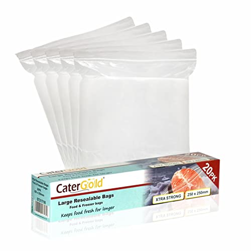 Resealable Freezer Bags 25 cm X 25 cm (Pack Of 20) Heavy Duty Self Seal Bags Large Zipper Food Storage Bag For Salad Snack Sandwich Fruits Cookies Sweets Seeds Kitchen Supplies Home Accessories