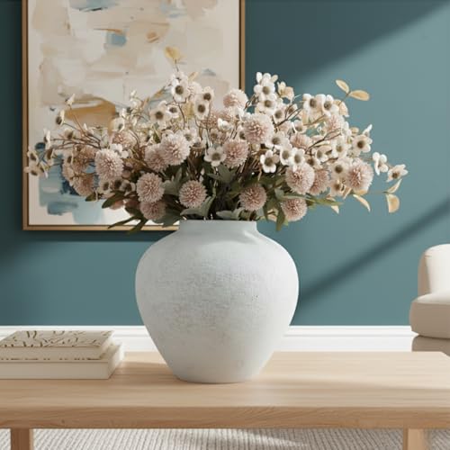 White Rustic Large Round Vase for Table Centerpieces 11 inches, Arina Vase, Earthy Stone Look, Textured, Modern Homes Farmhouse Centerpiece Decor by RyddeligHome - Used condition - Image 2