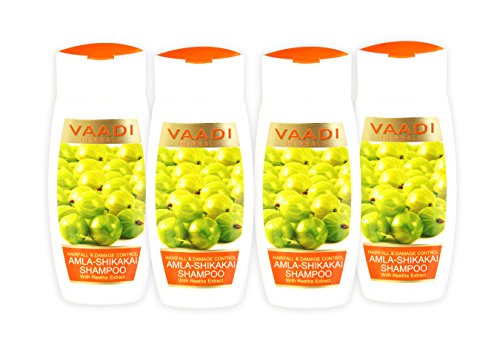 Vaadi Herbals Amla With Shikakai & Reetha Shampoo Hair Fall And Damage Control All Natural Herbal Shampoo Paraben Free Value Pack Of 4 X 110 Ml -