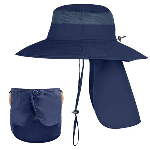 Image of Sun Hats for Men Women Fishing Hat UPF 50+ Breathable Wide Brim Bucket Hats Summer UV Protection Safari Hat with Neck Flap