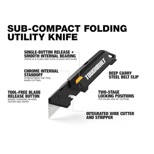 Image of ToughBuilt - Sub-Compact Folding Utility Knife, 4 inch Closed EDC Design with Wire Cutter /Stripper, Button Lock & Tool-Free Blade Change (TB-H4-12-C)