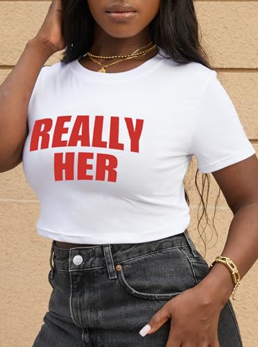 LovelyWholesale Women Graphic Crop Tops Letter Print Short Sleeve Tee Summer Sexy T Shirt4