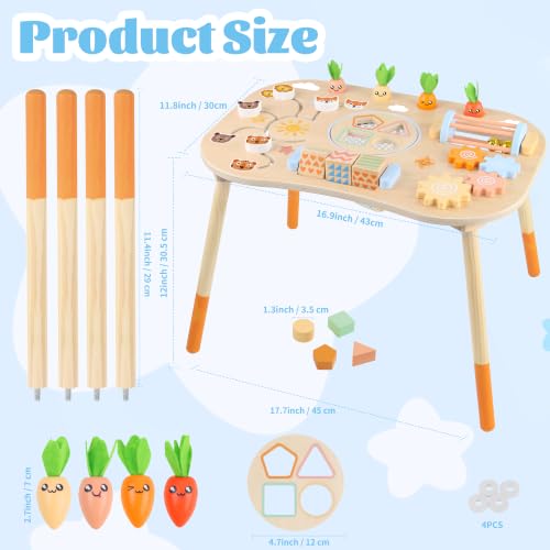 Ranqibo Wooden Activity Table, 6-in-1 Montessori Activity Table for Toddlers, Activity Center for Babies Aged 1–3, Sensory Toys, for Boys and Girls 1+ Years Old — view 2