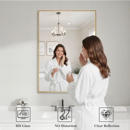 Image of Koonmi Gold Mirrors for Wall, 24x36 Inch Bathroom Mirror, Rectangular Wall Mirror for Living Room Bedroom Bathroom, Hangs Horizontally or Vertically