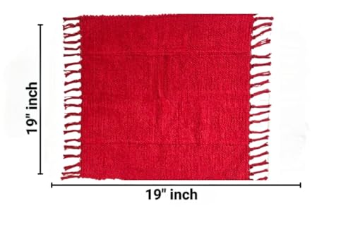Image of Pooja Pure Cotton Hand Knitted Reversible Aasan Mat (Red, 19 inchx19 inch | 48x48cm)