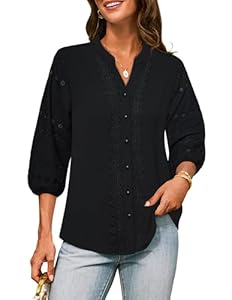 Grace Karin 3/4-Ärmel Damenbluse Schwarz