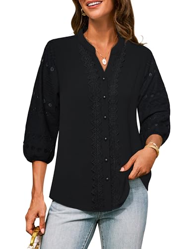 Grace Karin 3/4-Ärmel Damenbluse Schwarz