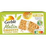 GERBLÉ MATIN – Biscuit Crousti Avoine Miel Petit Déjeuner – Riche en Fibres – Nutri-Score B – 4 Sachets Individuels – 200 g