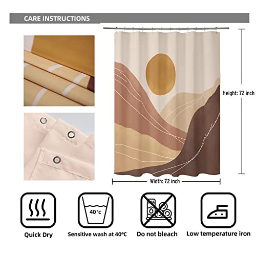 Mid Century Modern Fabric Shower Curtain Abstract Minimalist Sunset Mountain Art Bath Curtains For Bathroom Decor With Hooks Boho Terracotta Nature Landscape Shower Curtains Waterproof,72X72 Inches #TOP4
