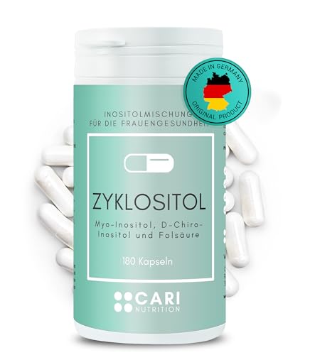 ZYKLOSITOL | 180 Kapseln Inositolmischung im optimalen Verhältnis | Myo-Inositol und D-Chiro-Inositol mit Folsäure | PCOS Kinderwunsch Insulinresistenz Zyklus Hirsutismus | vegan & made in Germany
