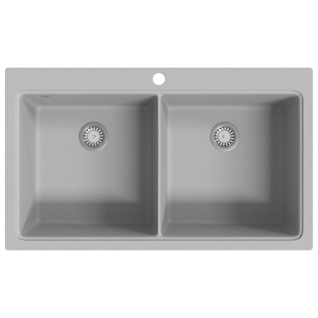 Fregadero encastrable de Granito Gris de Dos cubetas Fregadero de Granito para a Partir Mueble Bajo