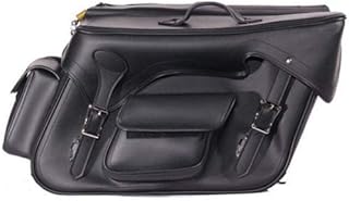 LARGE QUICK DETACH PLAIN MOTORCYCLE PVC LEATHER SADDLE BAG UNIVERSAL FIT -BLACK (BLACK)