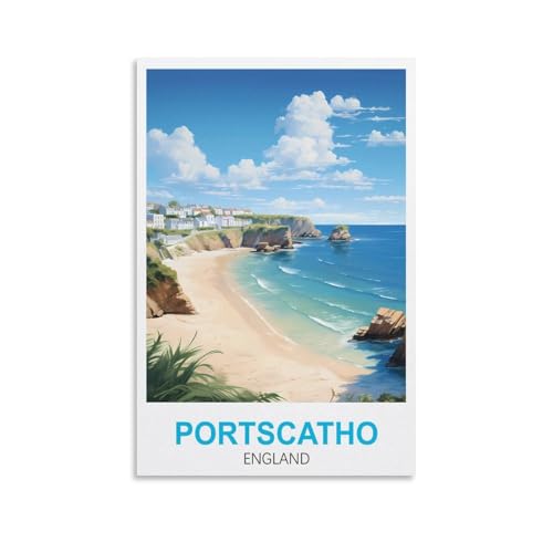 NPRZM Funny Tin Signs Portscatho England Wall Decor Retro Painting Poster Plaque Iron Decoration Art Mural Hanging Gift for Home Kitchen Bar Restaurant Room Cafe 20x30cm