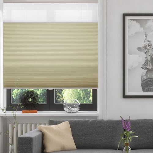 ZSHINE Manual Cordless Day and Night Cellular Shades Full Blackout Fabric Window Shades for Home, Office, Hotel, Club, Restaurant Custom Made Size (Kh
