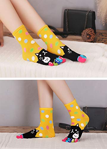 Image of ZAKASA Womens Toe Socks Funny Cat Dog Print Cotton Five Finger Socks Novelty Athletic Running Crew Ankle Socks Size 6-9