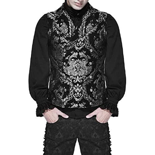 Darkrock Prime Quality Victorian Steampunk Edwardian Western Cavalier Waistcoat Vest Brocade Silver Black Gothic Men's Vest4