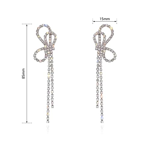 Luxval Rhinestones Earrings for Women silver rhinestone earrings Sparkly Long Linear Dangle Earrings Dangle Tassels Statement Earrings Bridal Wedding2