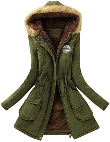 Winter Clothes for Women,2022 Fashion Warm Long Length Coats with Faux Fur Hood Dressy Casual Plus Size Thicken Military Parka Jacket Ladies Fleece Lined Puffer Tops Outerwear(D Army Green,X-Large)