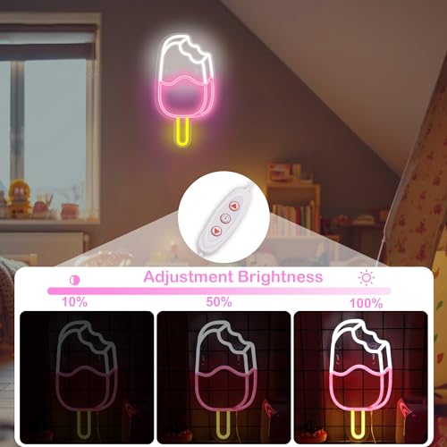 Image of Attivolife Ice Pop Neon Sign for Wall Decor, Light up Delicious Popsicle LED Lamp with Dim USB Powered, Unique Business Fast Food Shop Restaurant Decoration, Christmas Day Birthday party