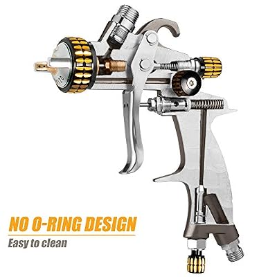 BEETRO Pistolet à Air HVLP, 600ml Capacité 14.5CFM 30-43psi Buses 1.4mm/1.8mm Avec Adaptateur Type 2 Valve De Contrôle D'Air Et Filtre Pulvérisateur Professionnel à Alimentation Par Gravité Automobile
