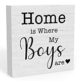 Home is Where My Boys are Sign, New Mom Gifts, Funny Mothers Day Gifts ideas for Mom Mother Mommy, Home Family Living Room Bedroom Decor 5 X 5 Inch