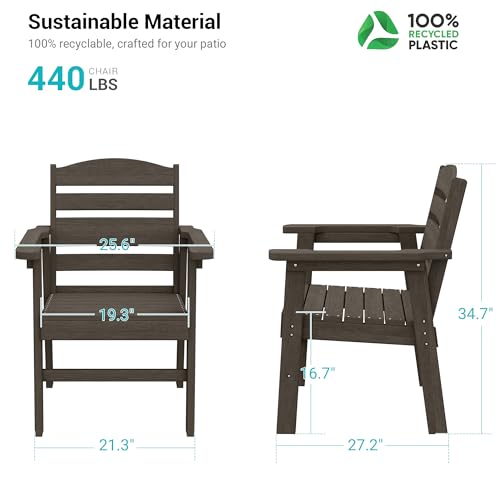 Image of HDPE Outdoor Dining Chairs Set of 2 | Weather Resistant Patio Stackable Chairs for Garden, Backyard, Lawn and Poolside, Brown