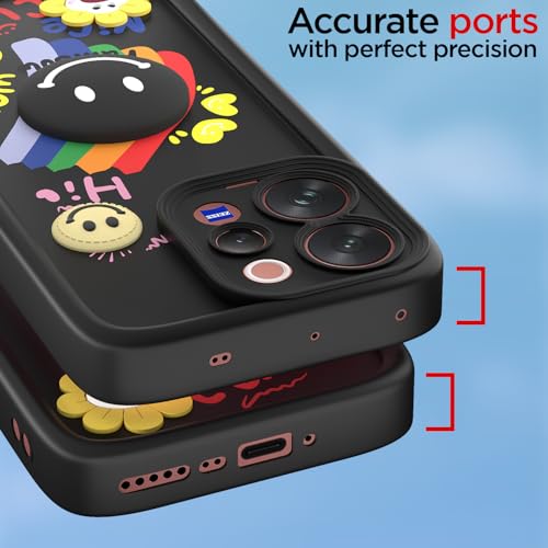 Image of Pikkme Back Cover for Vivo V70 5G | Soft Silicone| Cute Rainbow Smile & 3D Cartoon Flower Design | Shockproof Raised Camera Protection Bumper Case (Black)