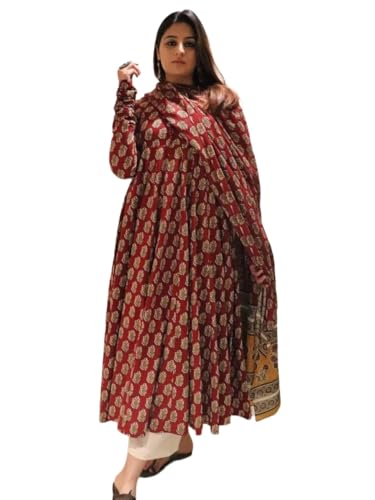 Image of Klosia Women Printed Anarkali Kurta and Pant Set with Dupatta | Printed Kurta Set | Viscose Kurta Set | Women Kurta Set | Summer Suit Set |