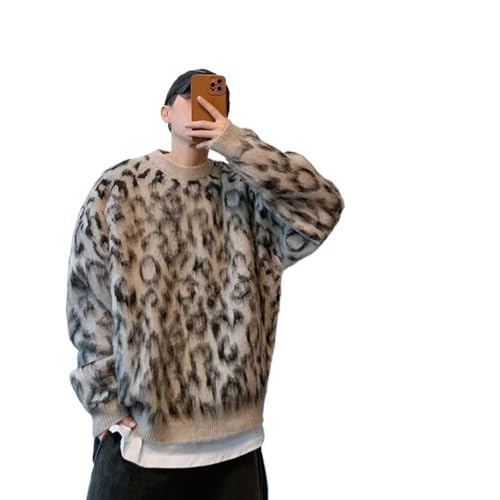 Men Clothing Pullover Sweaters for Men Vintage Sweater Long Sleeve Sweater Mens Leopard Print Y2k Sweaters