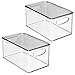 mDesign Deep Plastic Bathroom Storage Bin Box, Lid/Built-in Handles, Organization for Makeup, Hair Styling Tools, Toiletry Accessories in Cabinet, Shelves, Ligne Collection, 2 Pack, Clear/Smoke Gray