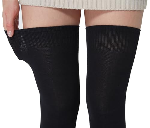 BABAHU Chaussettes hautes en coton à rayures pour femme - Longueur au-dessus du genou, Taille unique – vue 4