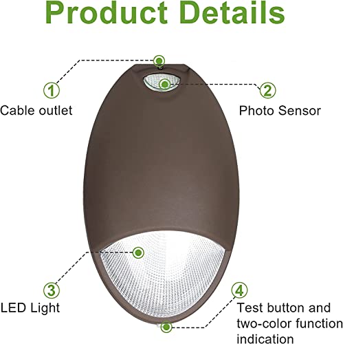 Led Emergency Light With Battery Backup And Photocell, Self Test Diagnostics, Outdoor Led Emergency Wallpack, 12W 100-277Vac Ul-924 Fire Resistant Ip65 Wet Location, Dark Bronze Ul Listed (1 Pack) #TOP5