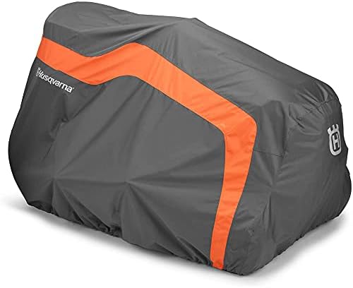 Husqvarna 54-Inch Full-Size Lawn Tractor Cover For Models: YT48CS, GT54CS, YT42LS, YT46LS, YT42DXLS, YT48DXLS, GT52XLS, GT52XLSi, GT54LS, Water-Resistant Riding Lawn Mower Accessories, Orange/Gray image 4
