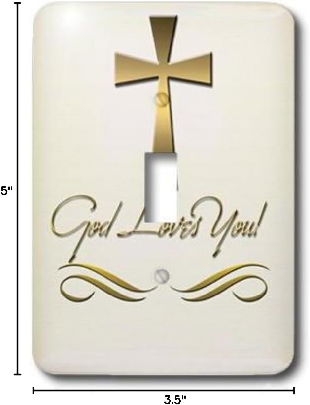 3dRose LLC lsp_99112_1 God Loves You In Gold Colors with A Gold Colored Cross On A Creme Background Single Toggle Switch