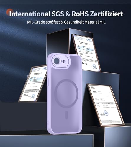 FLLAO Cover Magnetica per iPhone 16e Custodia e 2 Pellicole in Vetro Temperato, Cover iPhone 16e Compatibile con Magsafe, Traslucida Opaca Posteriore Sottile Antiurto Protettiva Case, Viola
